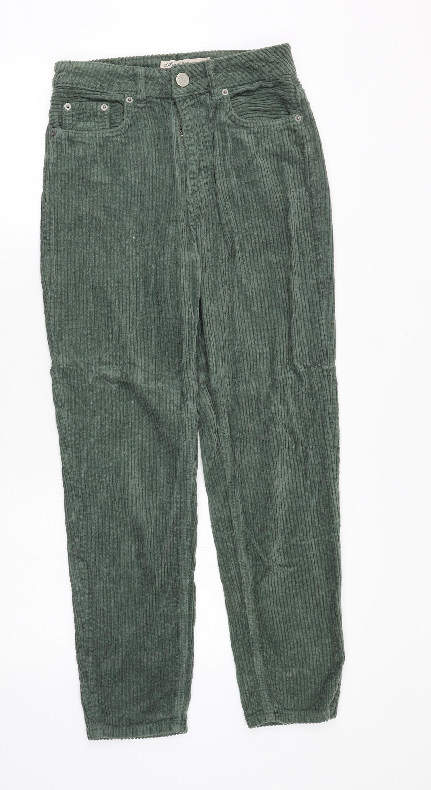 ASOS Womens Green Cotton Trousers Size 25 in Regular Zip