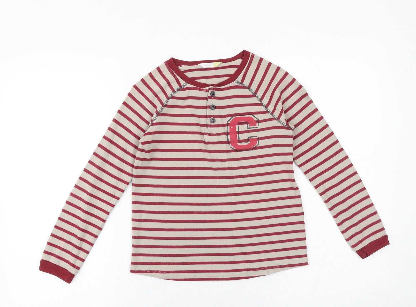 John Lewis Boys Red Striped 100% Cotton Basic T-Shirt Size 9 Years Round Neck Pullover