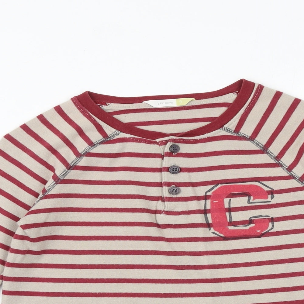 John Lewis Boys Red Striped 100% Cotton Basic T-Shirt Size 9 Years Round Neck Pullover