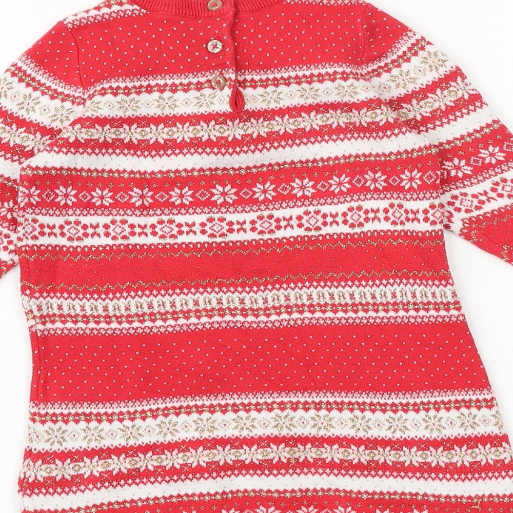 Marks and Spencer Baby Red Geometric Acrylic Jumper Dress Size 18-24 Months Round Neck Button