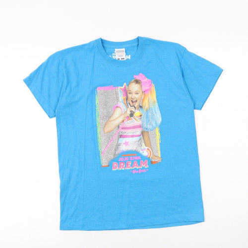 Nickelodeon Girls Blue Polyester Basic T-Shirt Size 10-11 Years Round Neck Pullover - Jojo Siwa D.R.E.A.M Tour