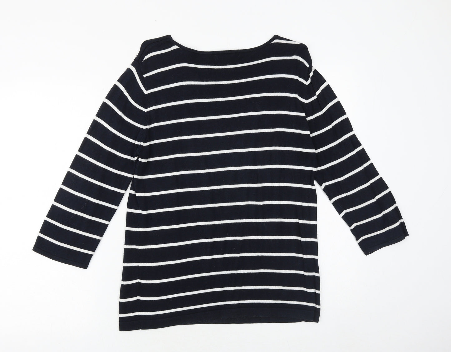 Emreco Womens Blue Boat Neck Striped Viscose Pullover Jumper Size 14