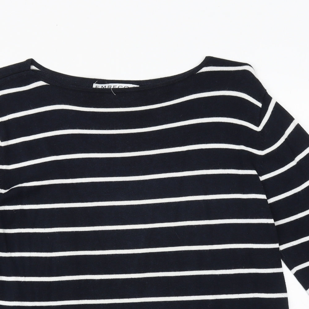 Emreco Womens Blue Boat Neck Striped Viscose Pullover Jumper Size 14