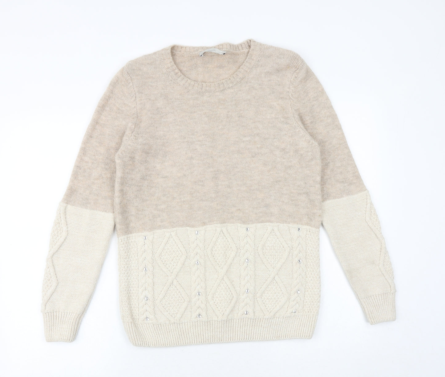 George Womens Beige Round Neck Acrylic Pullover Jumper Size 10