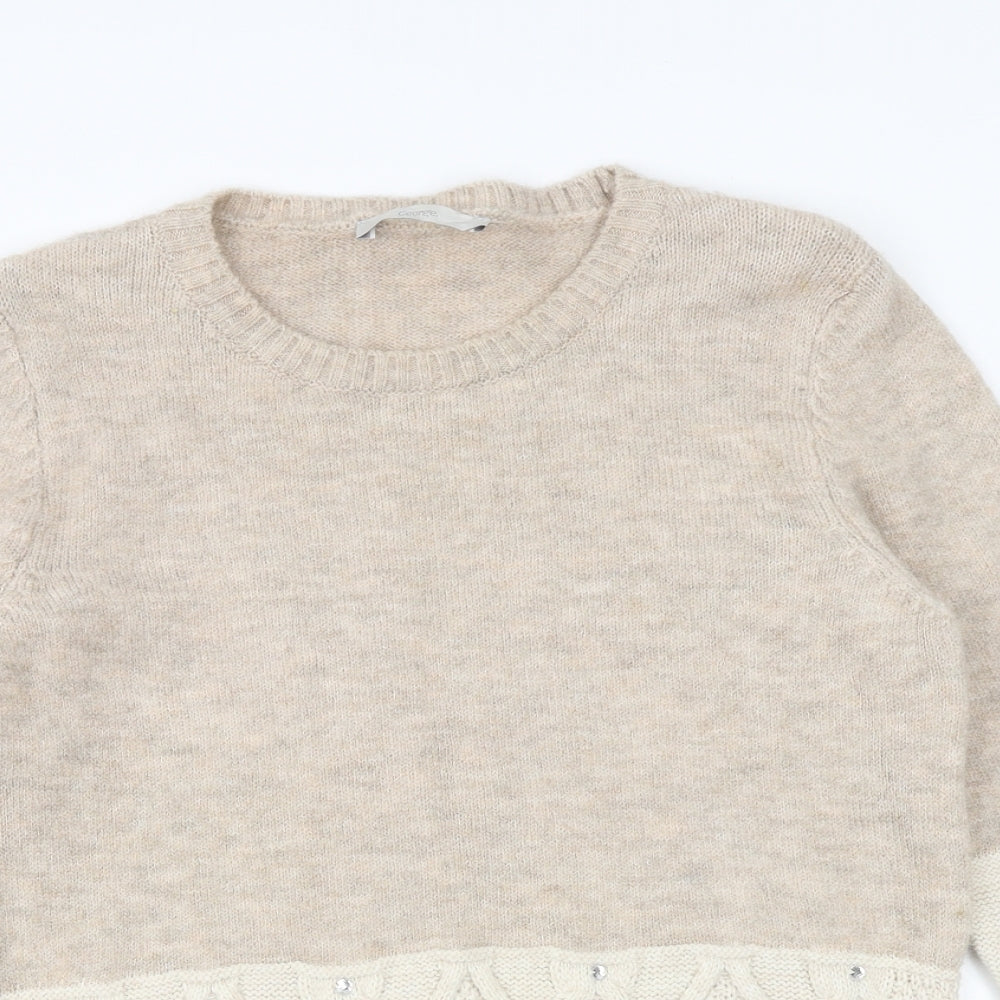 George Womens Beige Round Neck Acrylic Pullover Jumper Size 10