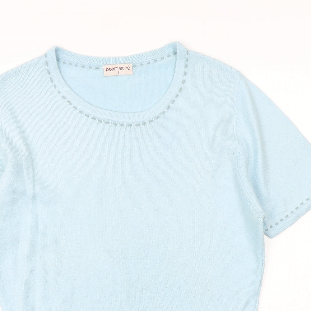 Bonmarché Womens Blue Round Neck Acrylic Pullover Jumper Size S