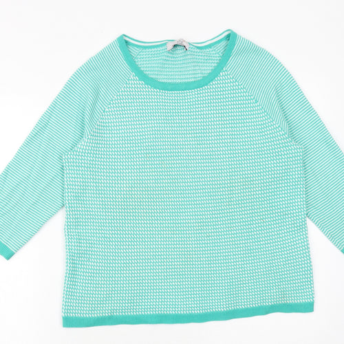 Marks and Spencer Womens Green Round Neck Striped Acrylic Pullover Jumper Size 14