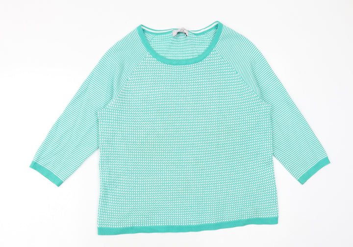 Marks and Spencer Womens Green Round Neck Striped Acrylic Pullover Jumper Size 14