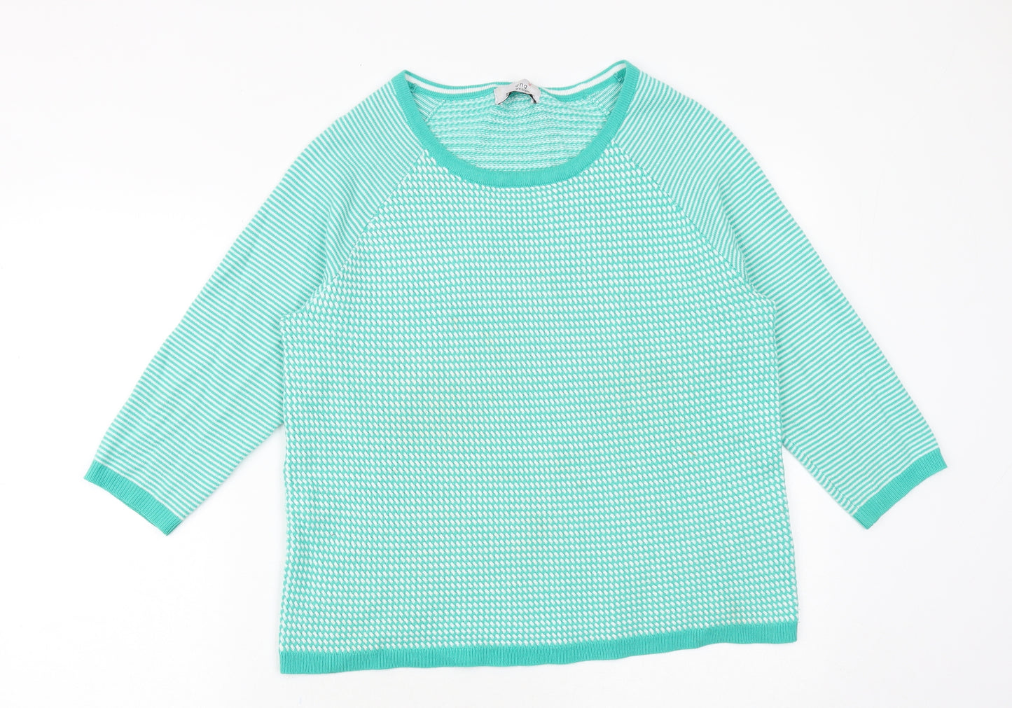 Marks and Spencer Womens Green Round Neck Striped Acrylic Pullover Jumper Size 14