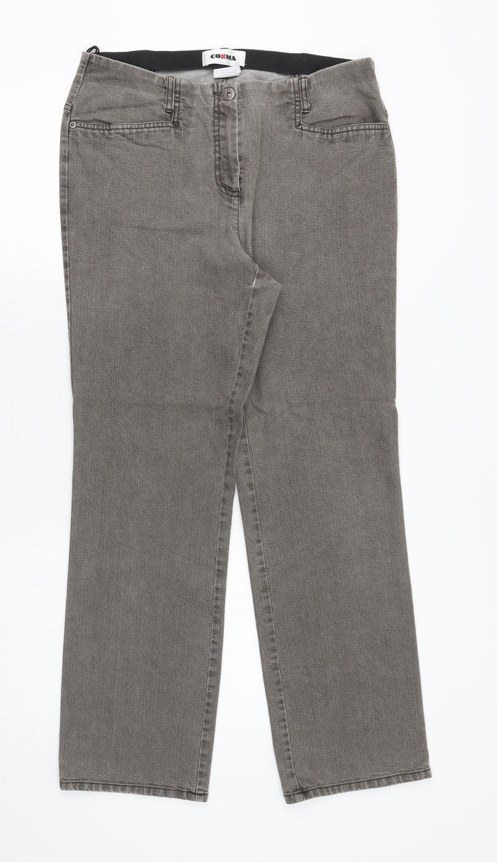 Cosmas Womens Grey Polyester Straight Jeans Size 32 in Regular Button