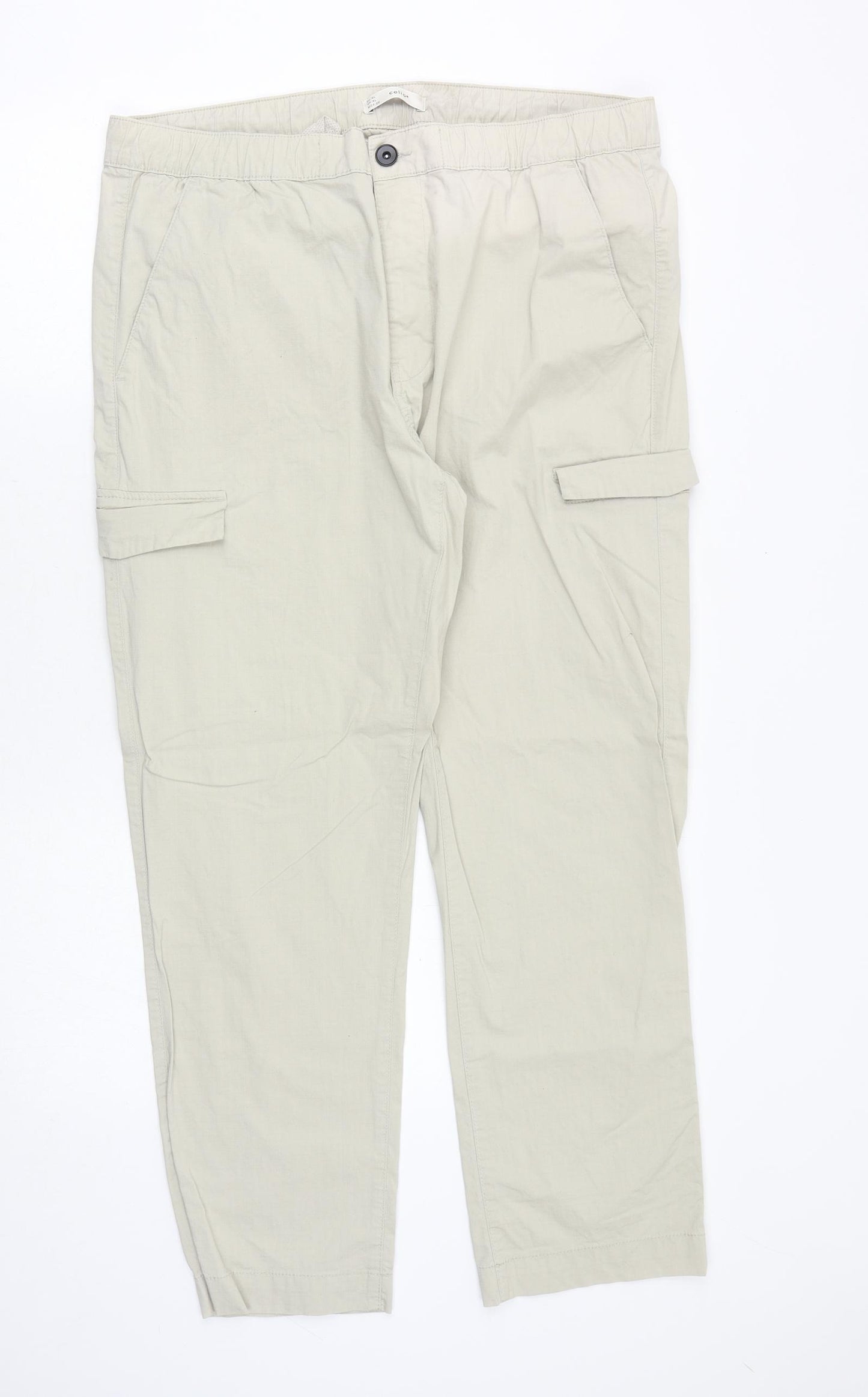 celio* Womens Beige Cotton Cargo Trousers Size XL Regular Drawstring