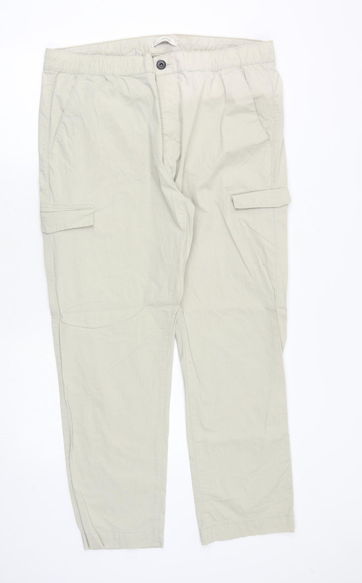 celio* Womens Beige Cotton Cargo Trousers Size XL Regular Drawstring