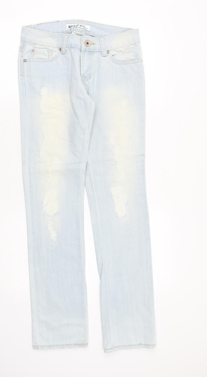 Monicas Jeans Womens Blue Cotton Straight Jeans Size S Regular Zip