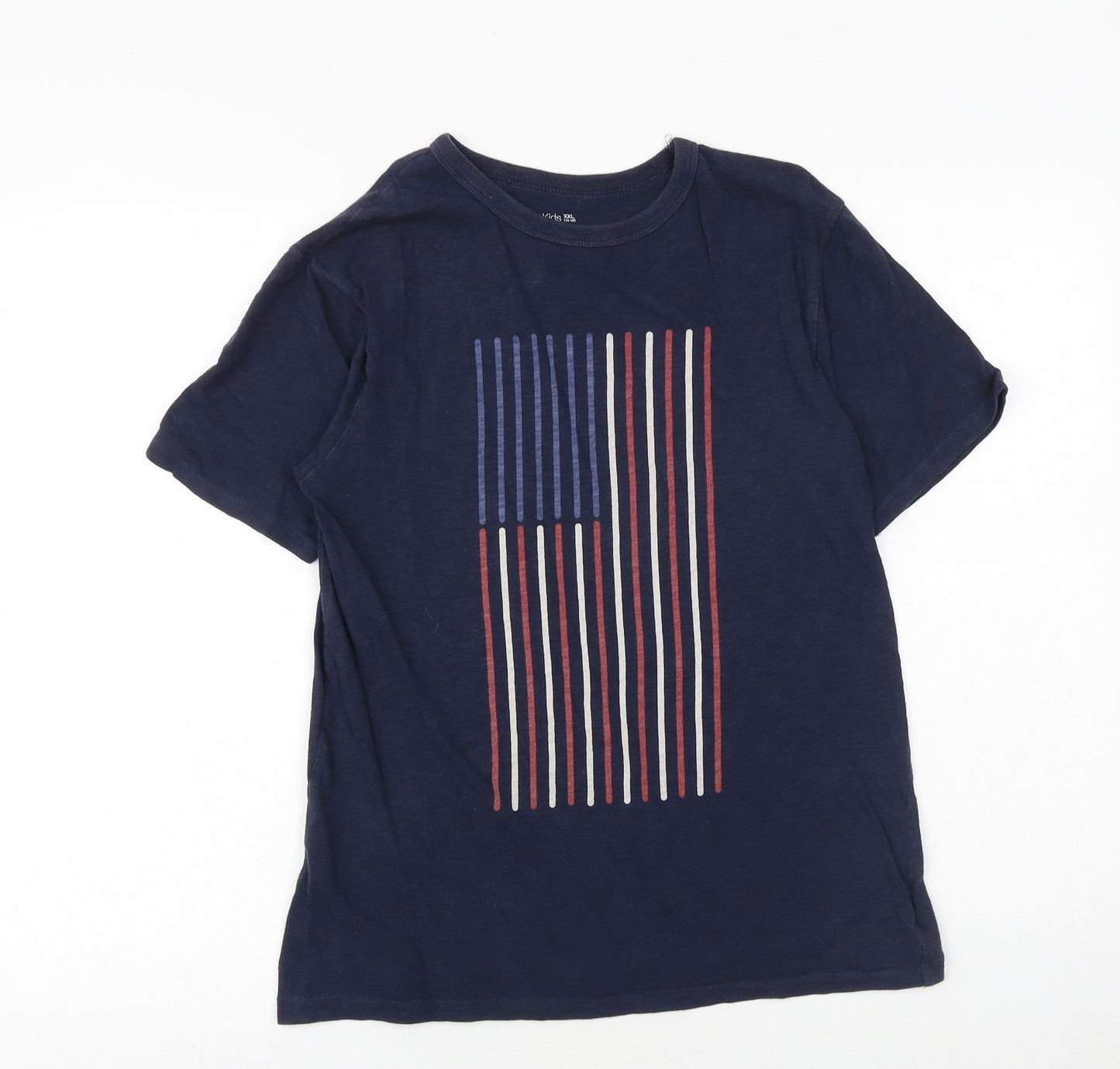 Gap Boys Blue Cotton Basic T-Shirt Size 14-15 Years Round Neck Pullover - American Flag