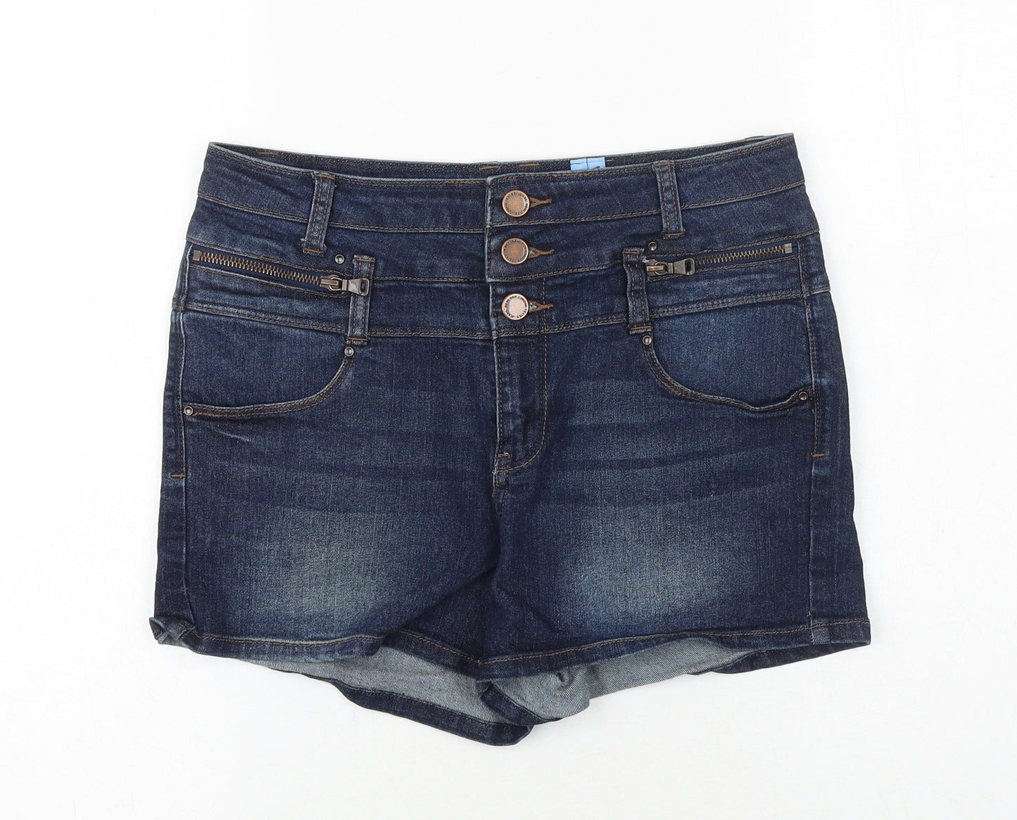 New Look Womens Blue Cotton Hot Pants Shorts Size 12 Regular Zip