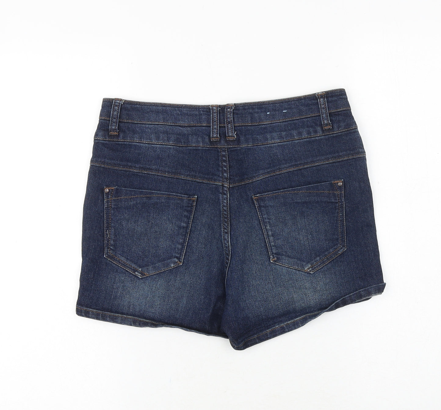 New Look Womens Blue Cotton Hot Pants Shorts Size 12 Regular Zip
