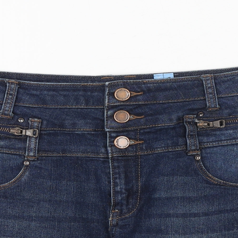 New Look Womens Blue Cotton Hot Pants Shorts Size 12 Regular Zip