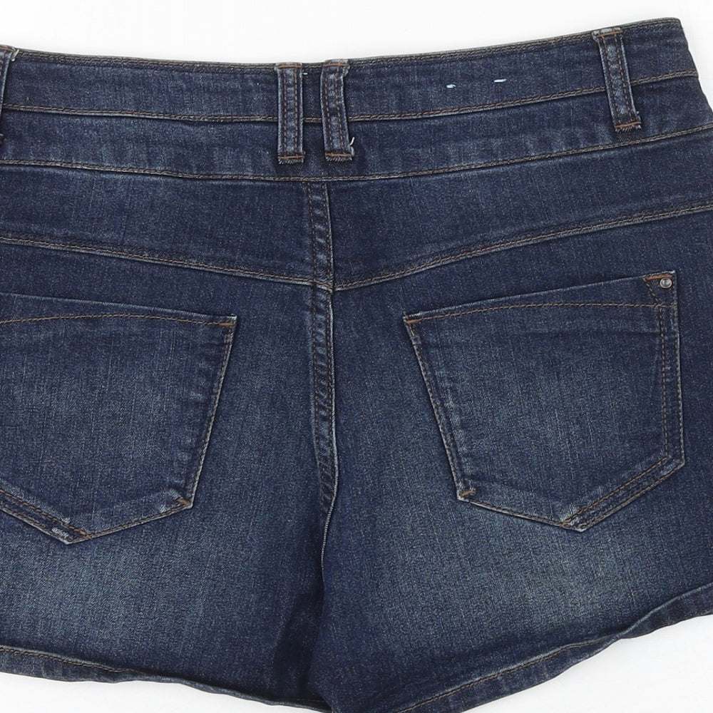 New Look Womens Blue Cotton Hot Pants Shorts Size 12 Regular Zip