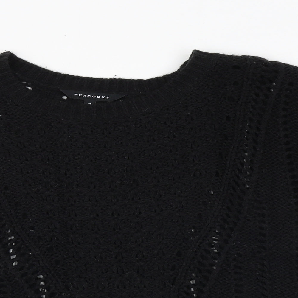 Peacocks Womens Black Round Neck Acrylic Pullover Jumper Size M