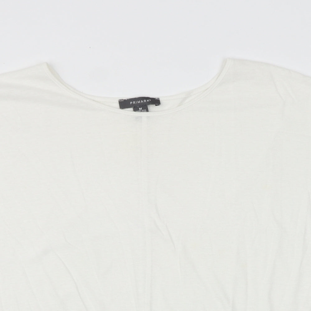 Primark Womens White Polyester Basic T-Shirt Size M Boat Neck - Tie Front Detail