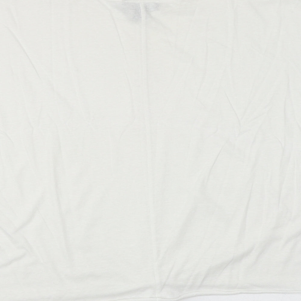 Primark Womens White Polyester Basic T-Shirt Size M Boat Neck - Tie Front Detail