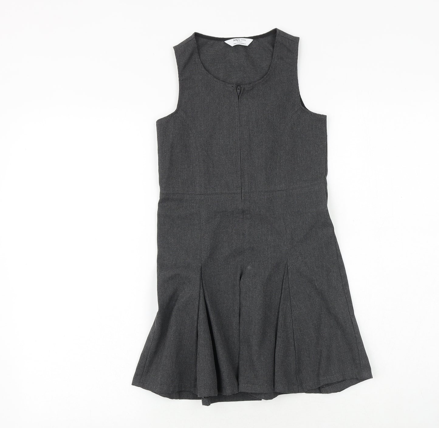 Marks and Spencer Girls Grey Polyester Tank Dress Size 5-6 Years Round Neck Zip