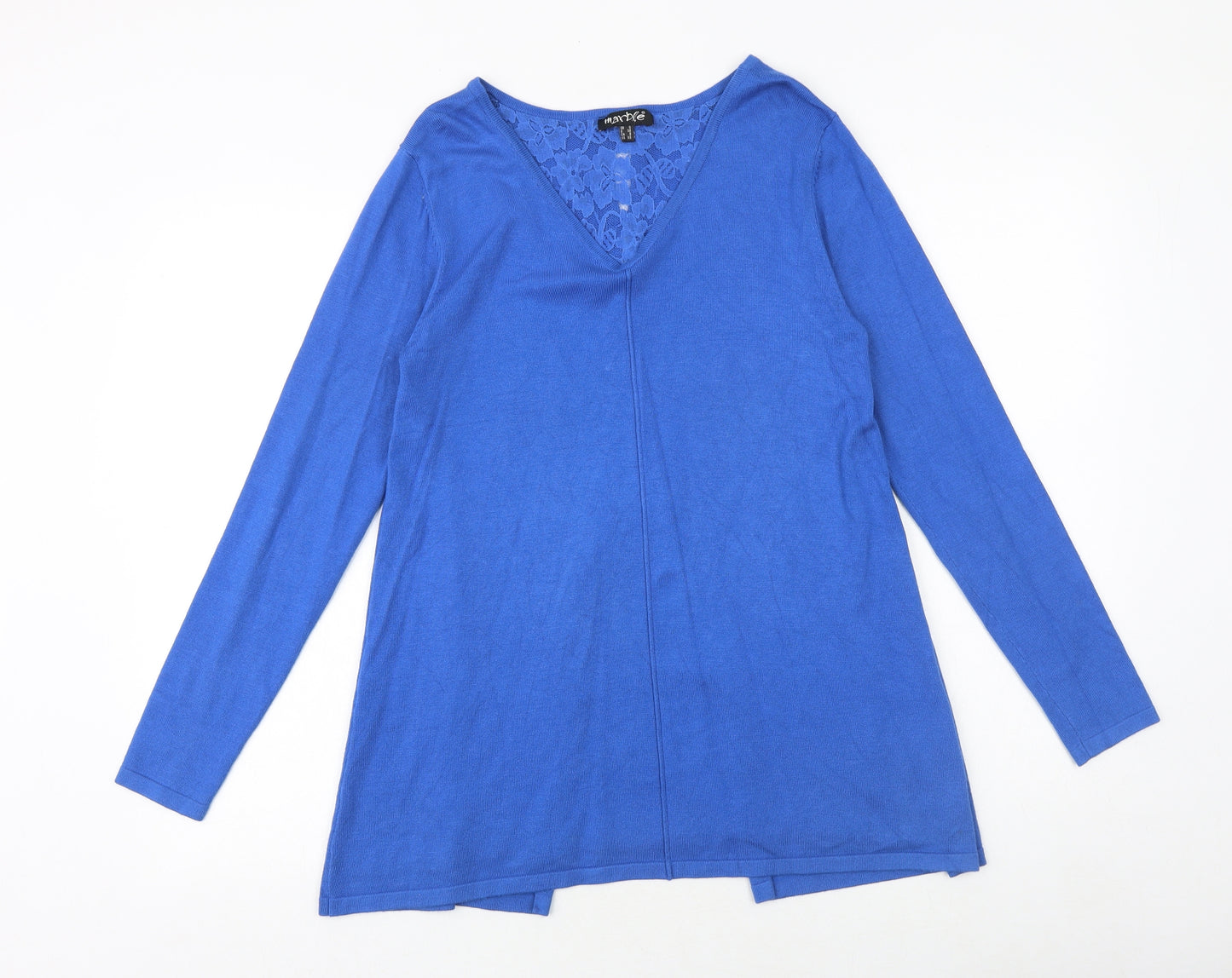 Marble Womens Blue V-Neck Viscose Pullover Jumper Size S
