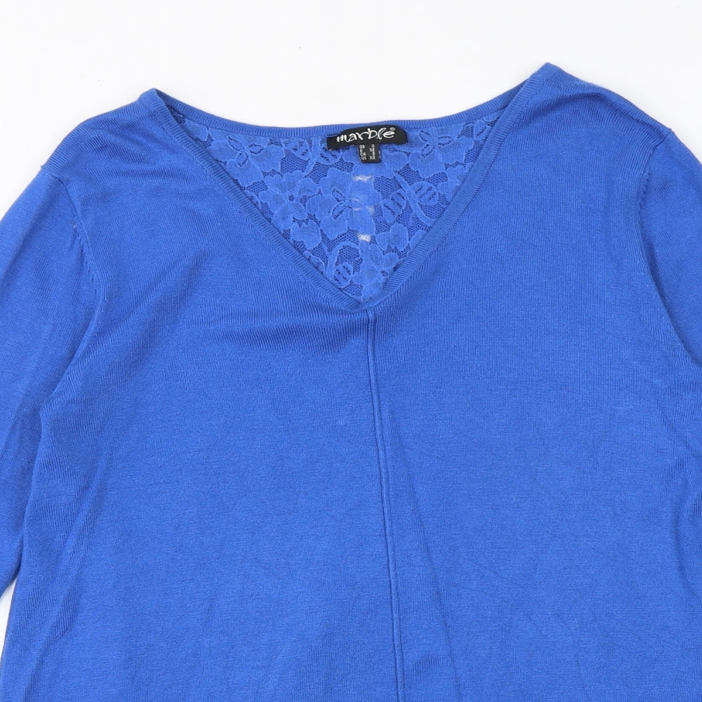 Marble Womens Blue V-Neck Viscose Pullover Jumper Size S