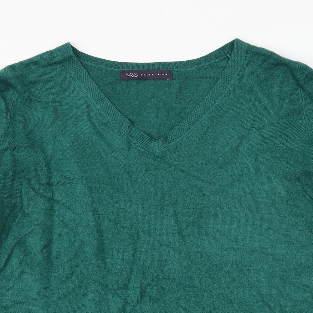 Marks and Spencer Womens Green V-Neck Acrylic Pullover Jumper Size 10