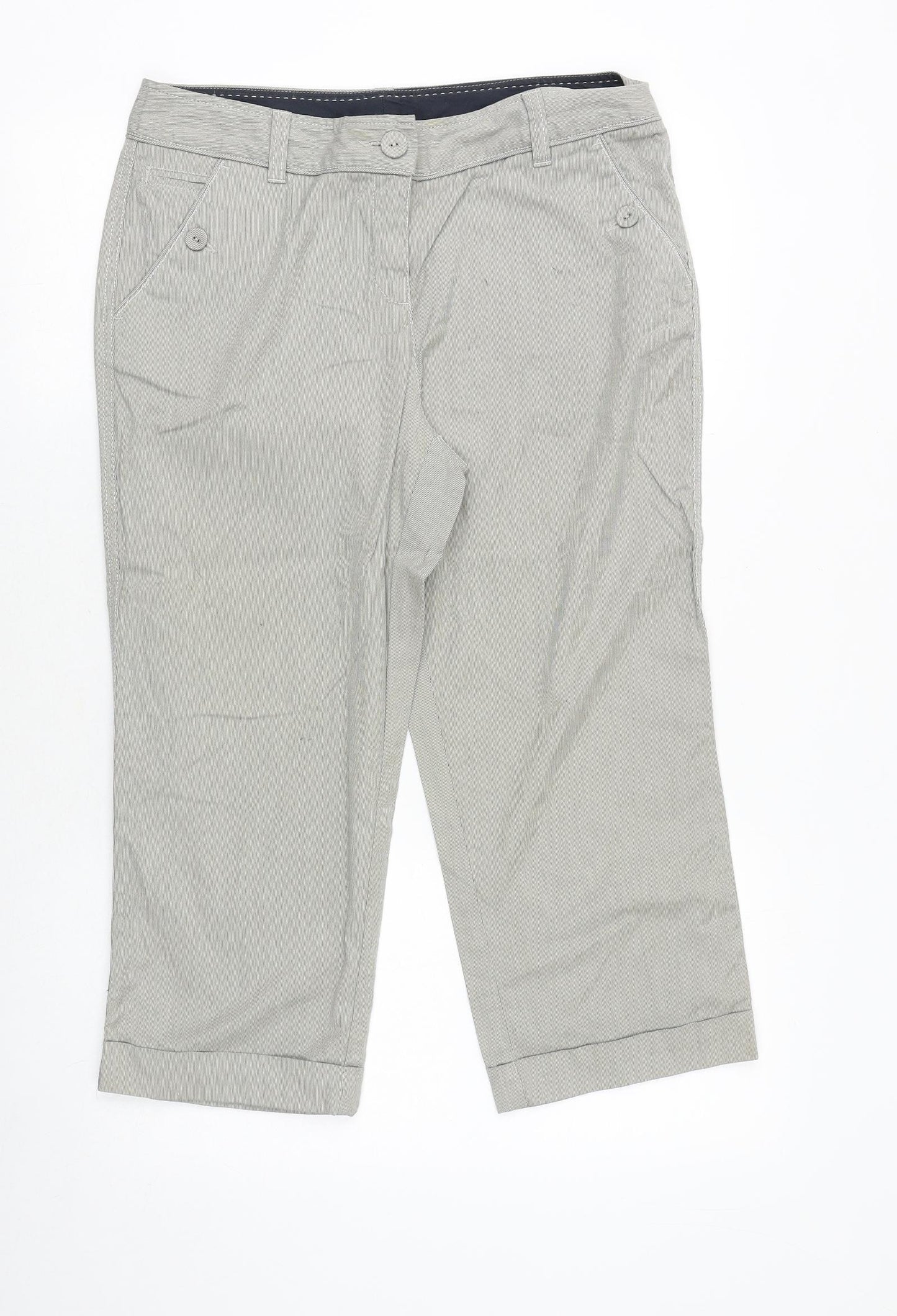 Marks and Spencer Womens Grey Cotton Cropped Trousers Size 12 Regular Zip