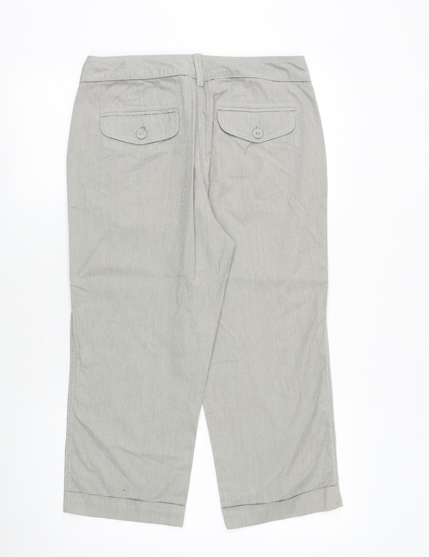 Marks and Spencer Womens Grey Cotton Cropped Trousers Size 12 Regular Zip