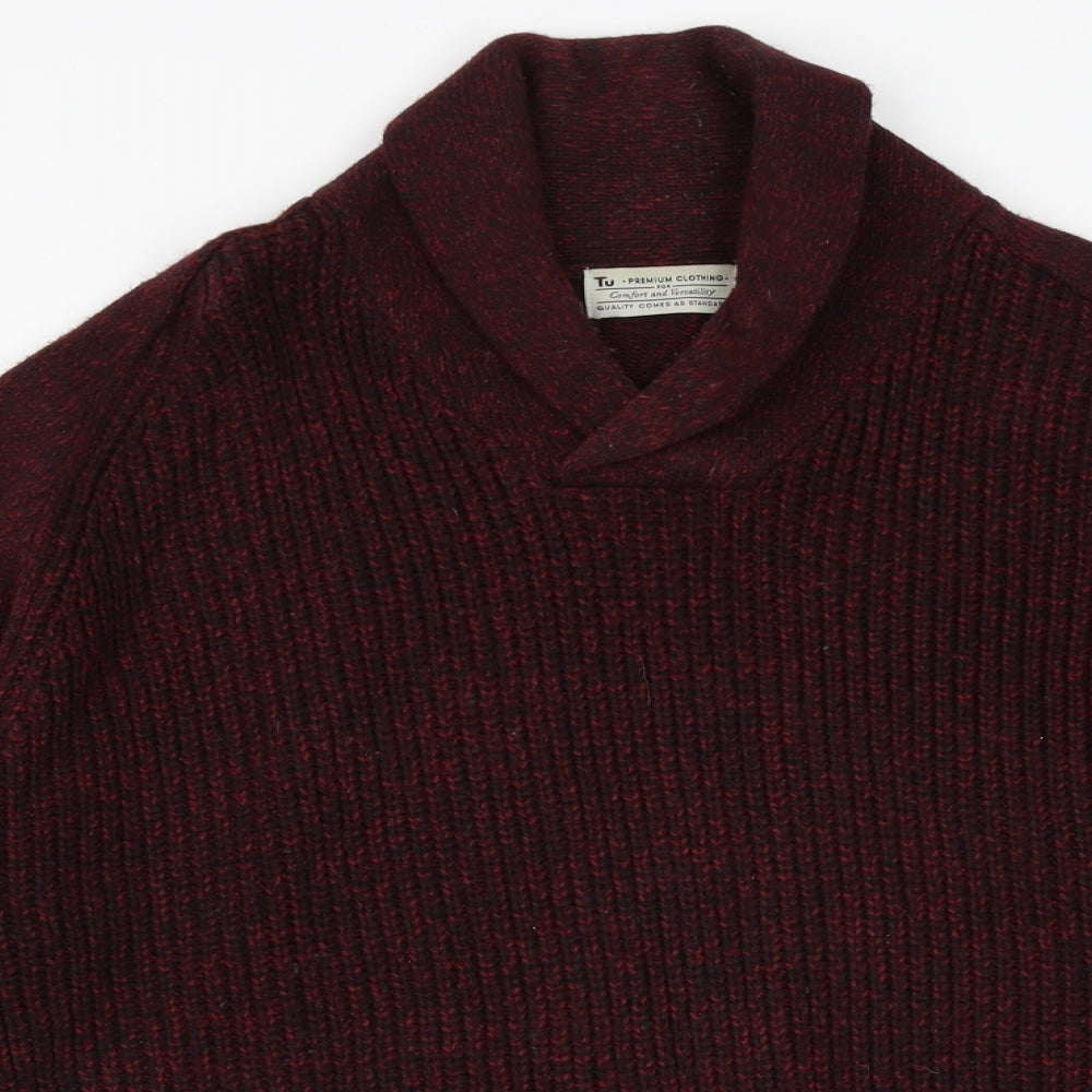 TU Mens Purple V-Neck Acrylic Pullover Jumper Size L Long Sleeve