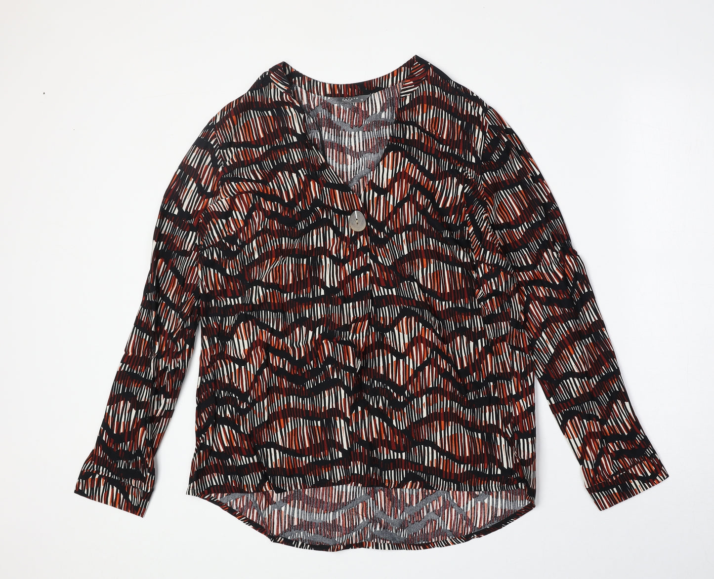 Papaya Womens Black Geometric Viscose Basic Blouse Size 12 V-Neck