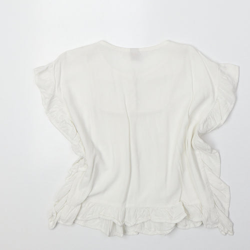 TU Girls Ivory Viscose Basic Blouse Size 7 Years Roll Neck Button