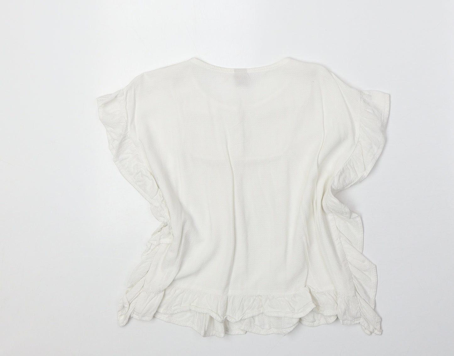 TU Girls Ivory Viscose Basic Blouse Size 7 Years Roll Neck Button