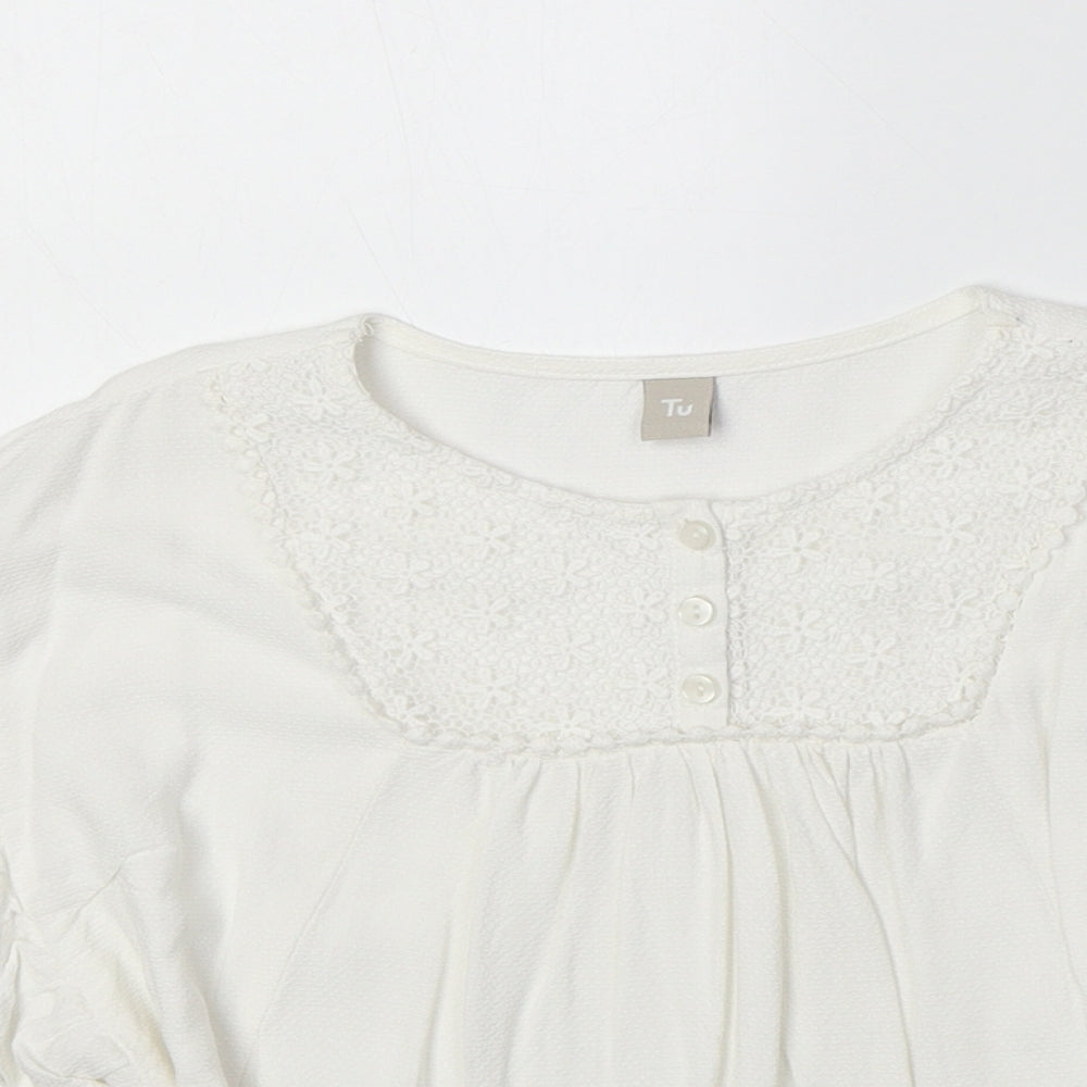 TU Girls Ivory Viscose Basic Blouse Size 7 Years Roll Neck Button