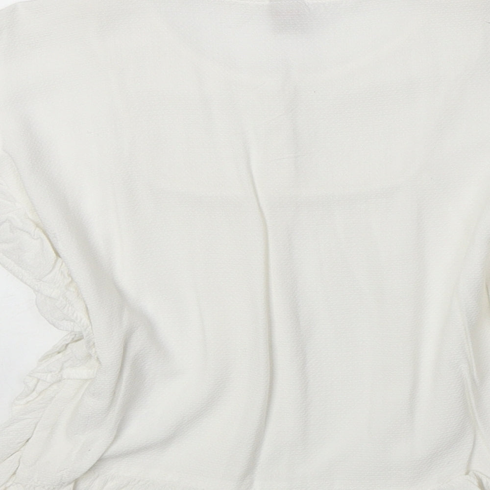 TU Girls Ivory Viscose Basic Blouse Size 7 Years Roll Neck Button