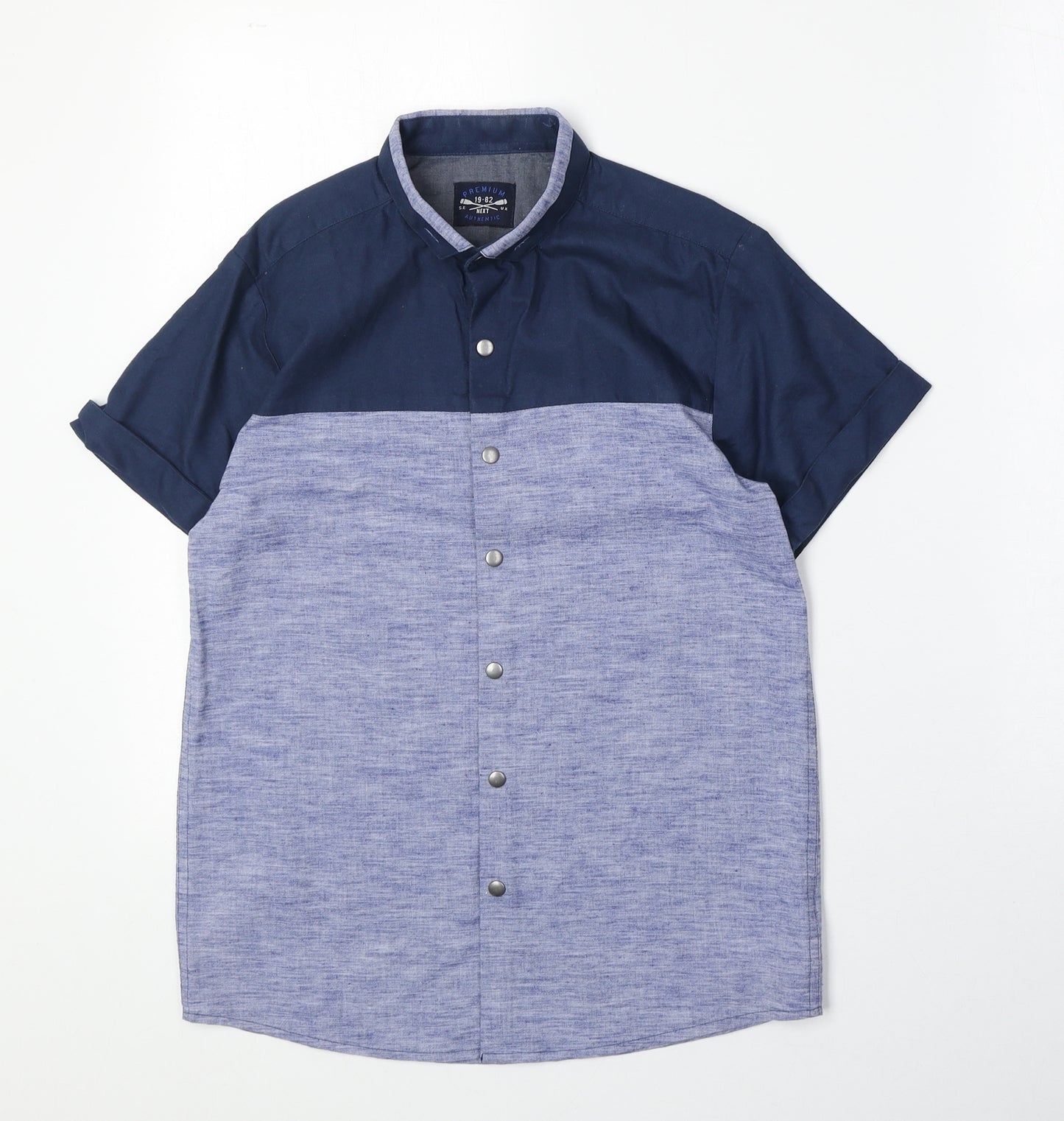 NEXT Boys Blue Cotton Basic Button-Up Size 11 Years Collared Snap