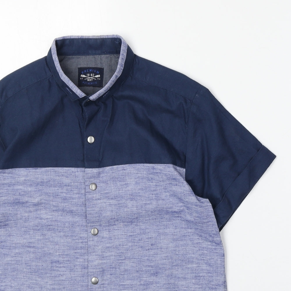 NEXT Boys Blue Cotton Basic Button-Up Size 11 Years Collared Snap