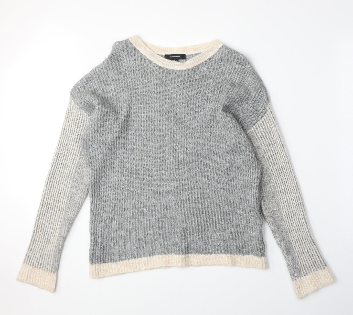 Atmosphere Womens Grey Boat Neck Acrylic Pullover Jumper Size 14