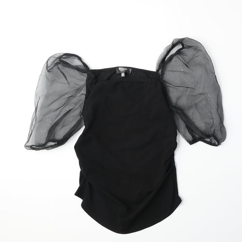 Missguided Womens Black Polyester Basic Blouse Size 10 Square Neck - Sheer Sleeves