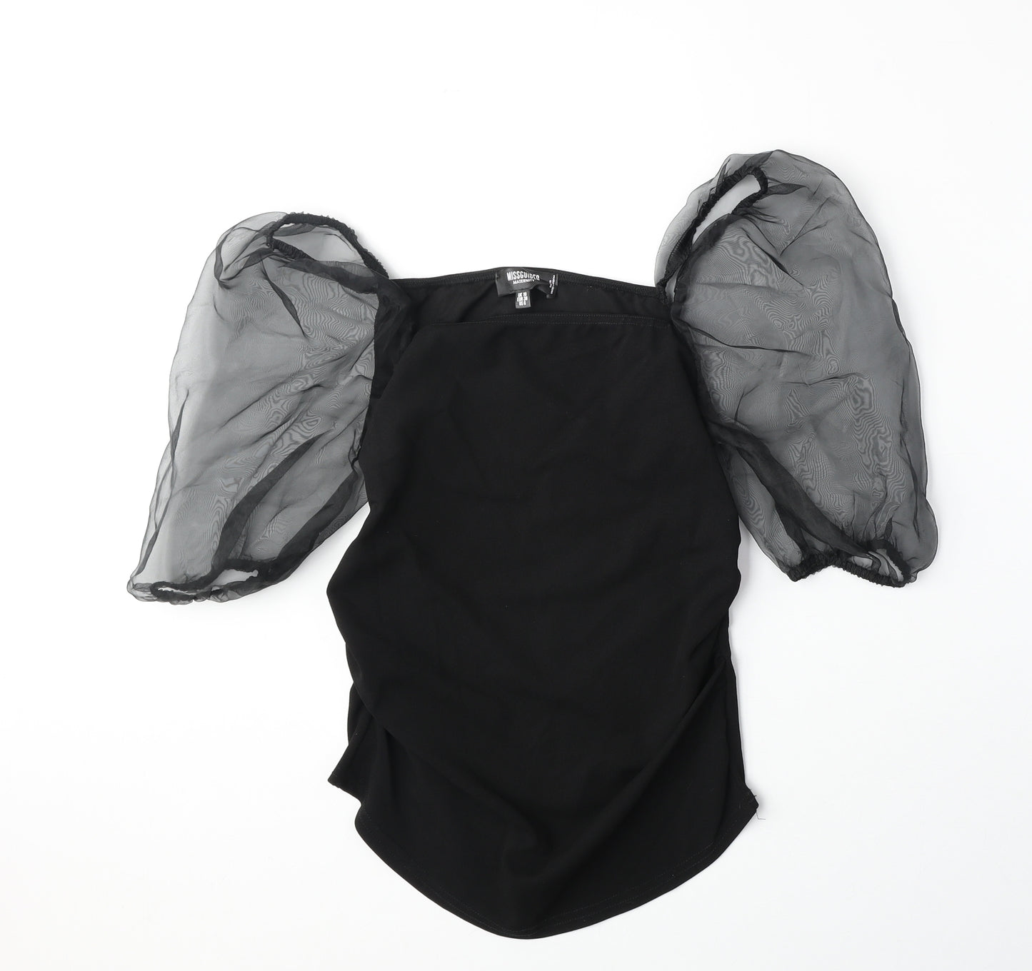 Missguided Womens Black Polyester Basic Blouse Size 10 Square Neck - Sheer Sleeves