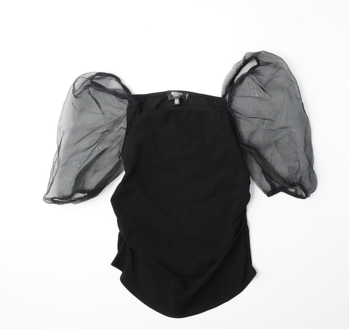 Missguided Womens Black Polyester Basic Blouse Size 10 Square Neck - Sheer Sleeves