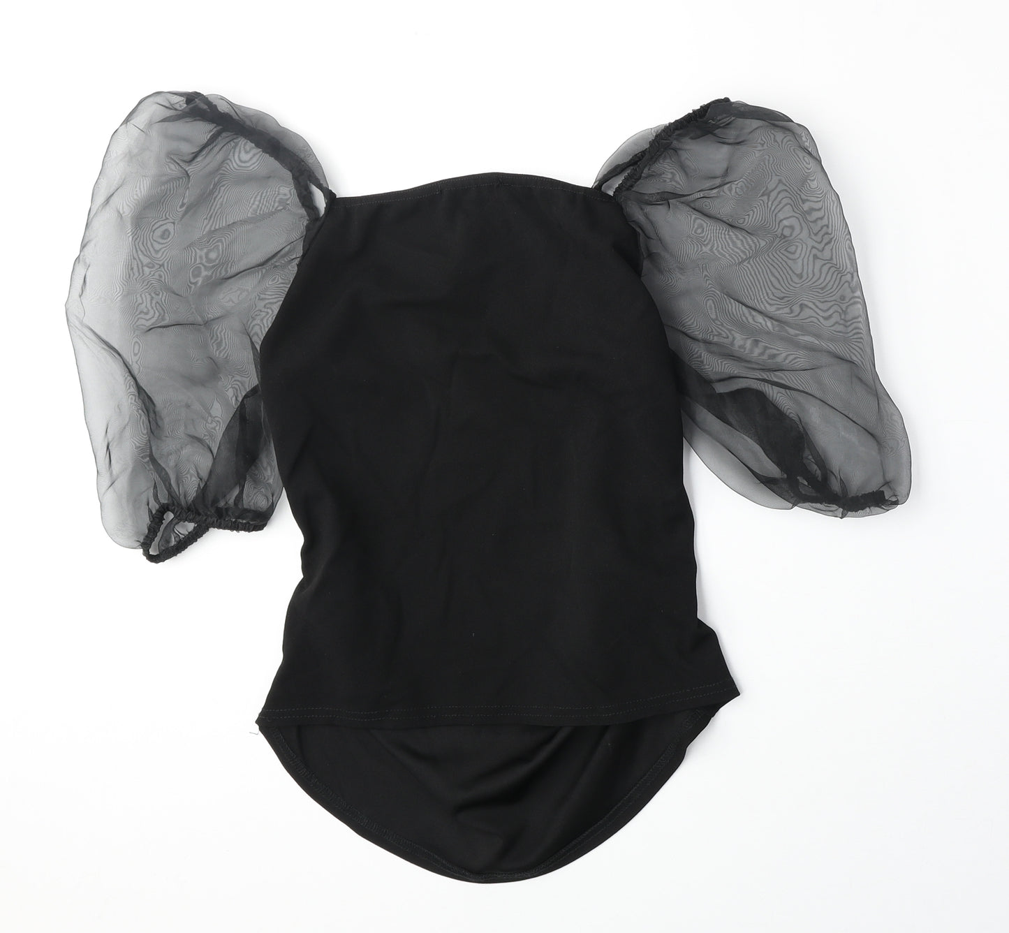 Missguided Womens Black Polyester Basic Blouse Size 10 Square Neck - Sheer Sleeves