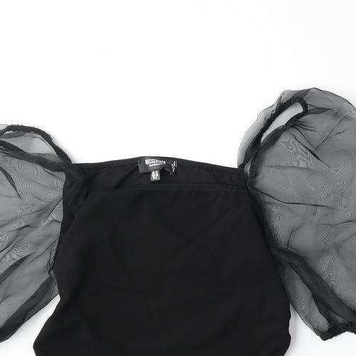 Missguided Womens Black Polyester Basic Blouse Size 10 Square Neck - Sheer Sleeves