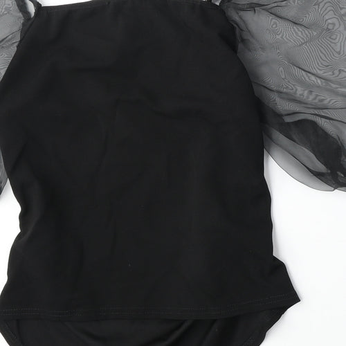 Missguided Womens Black Polyester Basic Blouse Size 10 Square Neck - Sheer Sleeves