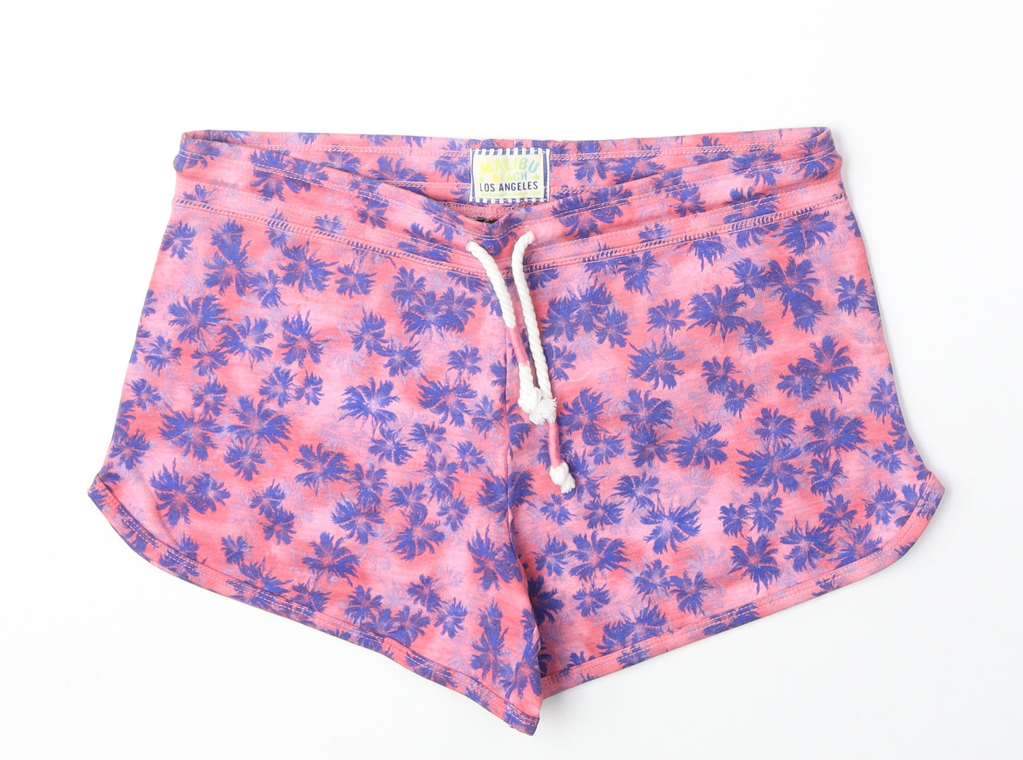F&F Womens Pink Floral Polyester Hot Pants Shorts Size 12 Regular Pull On