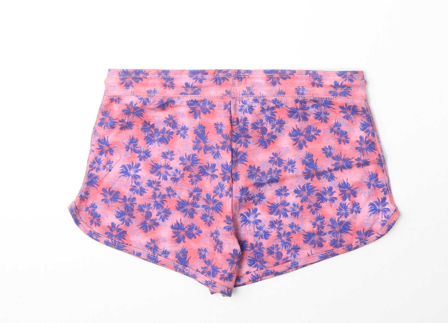 F&F Womens Pink Floral Polyester Hot Pants Shorts Size 12 Regular Pull On