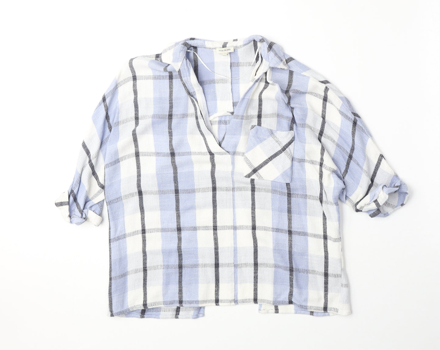 River Island Womens Blue Geometric Viscose Basic Blouse Size 10 Collared