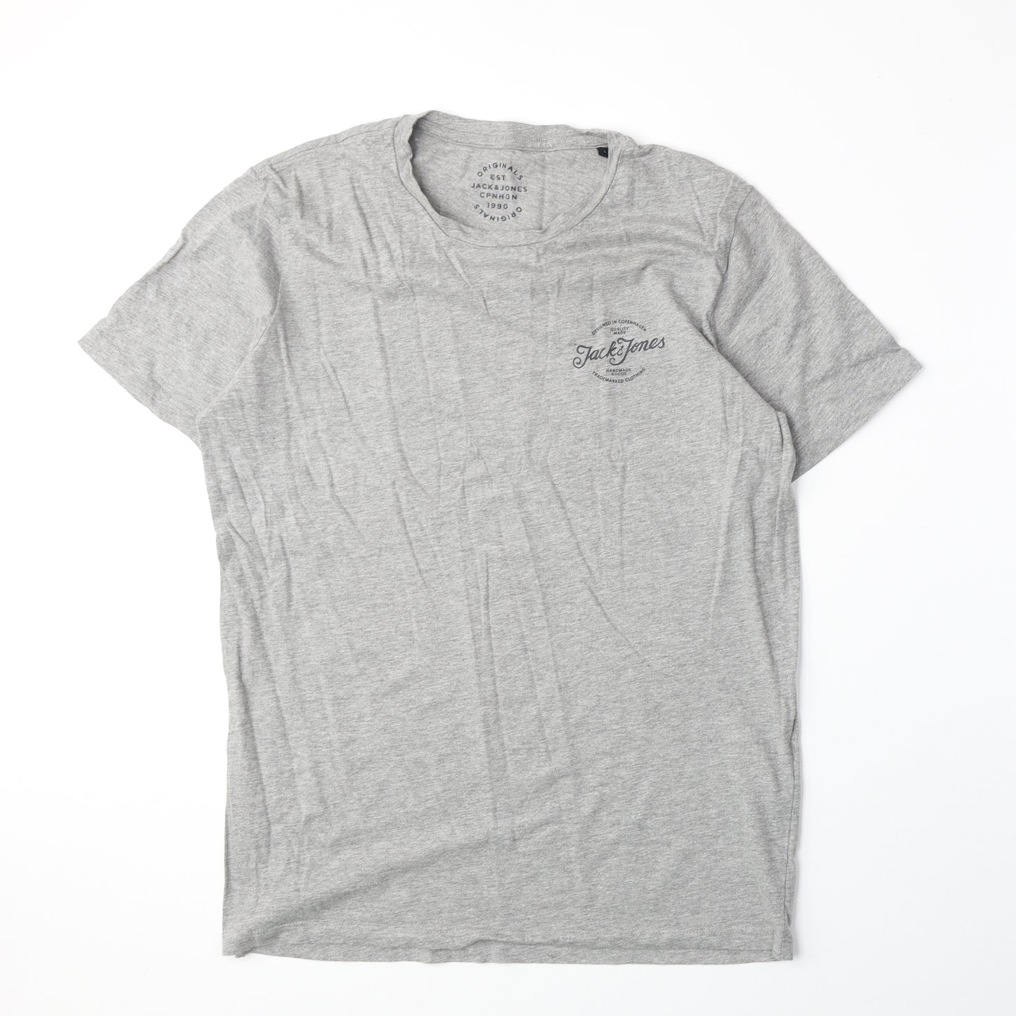 JACK & JONES Mens Grey Cotton T-Shirt Size L Round Neck
